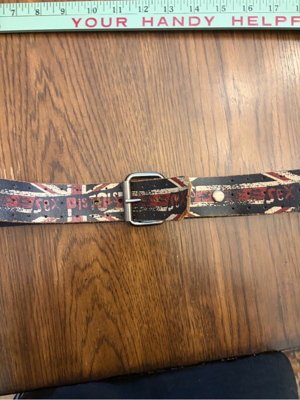 Sex Pistols Bravado distressed men’s  Leather Belt with Distressed Union Jack. L - Picture 9 of 10